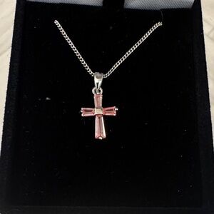 Pink Cross Cubic Zirconia Pendent Neckace - new